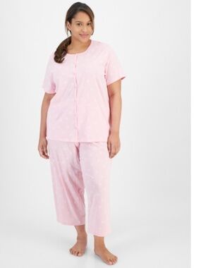 Charter Club Plus Size 2-Pc. Cotton Cropped Pajamas Set